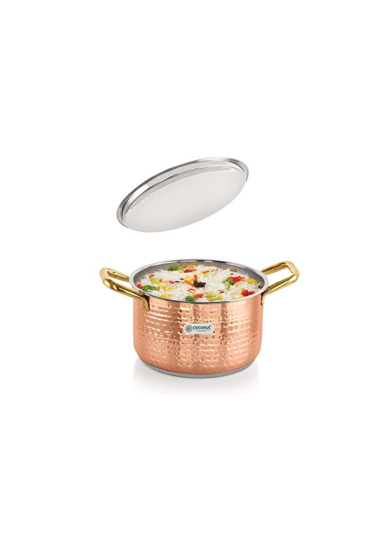 coconut Serene Stainless Steel Copper Polish Hammered Design Capsulated Stockpot | 3500 ml | 118.3 fl oz - Indya