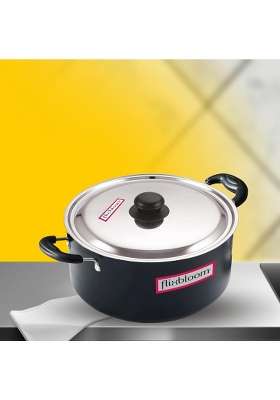 FLIXBLOOM Plus Black Hard Anodised Deep Utensil Kitchen Cookware Sets with Stainless | 4 L | 4.2 Qt