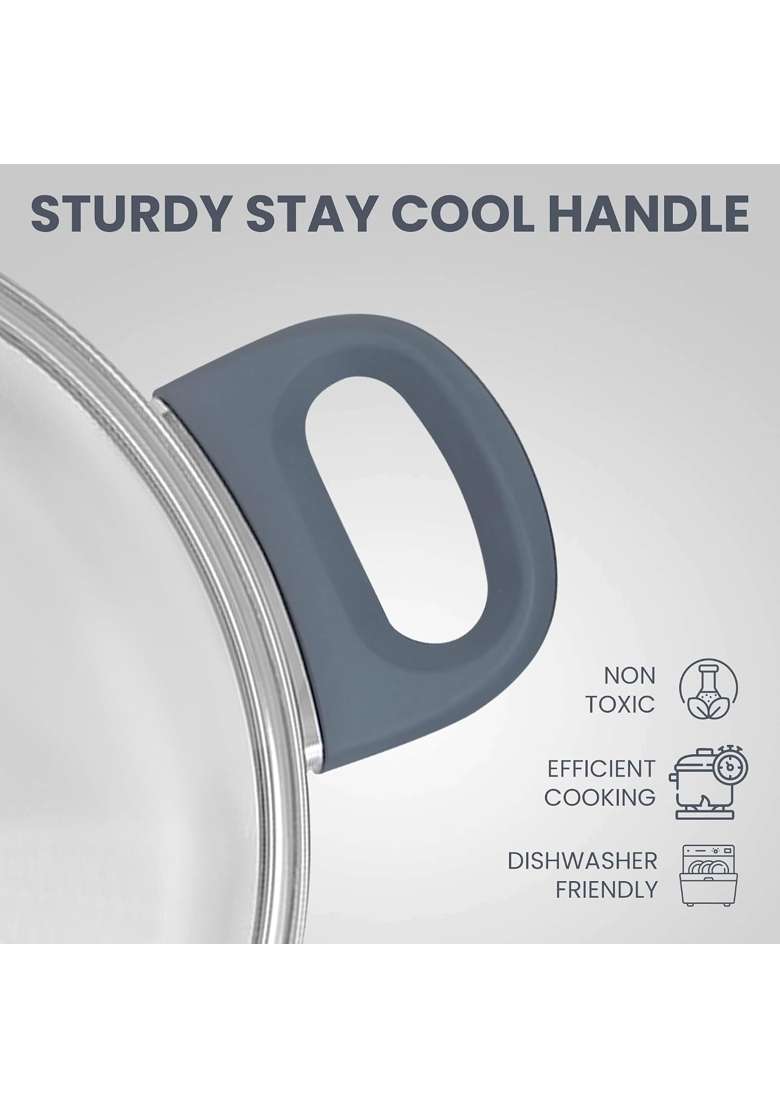 SUNCASA Impact Pro 304 Stainless Steel Casserole with Lid | 3 L | 3.2 Qt | 20 cm | 7.9 Inch | Induction Compatible - Indya