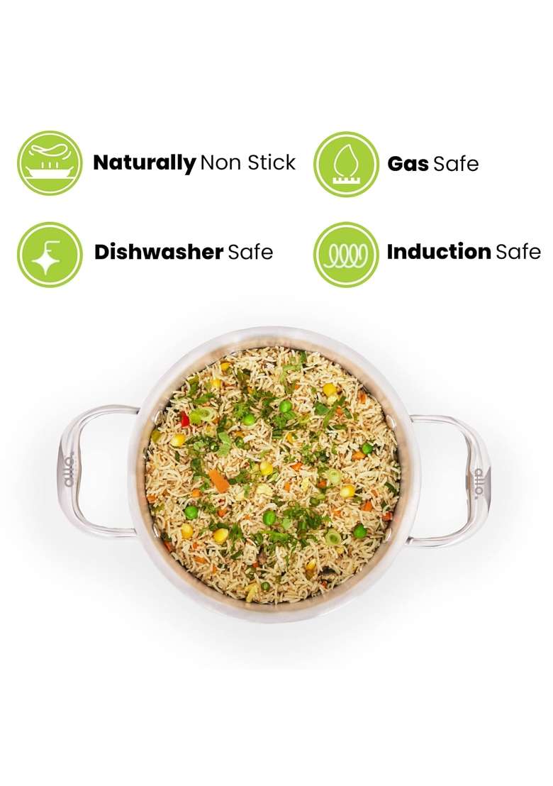 Allo CookSafe TriPly Stainless Steel Casserole Saucepot Stockpot with Stainless | 2.3 L | 2.4 Qt | 18 cm | 7.1 Inch | Induction Compatible | Non-Stick - Indya