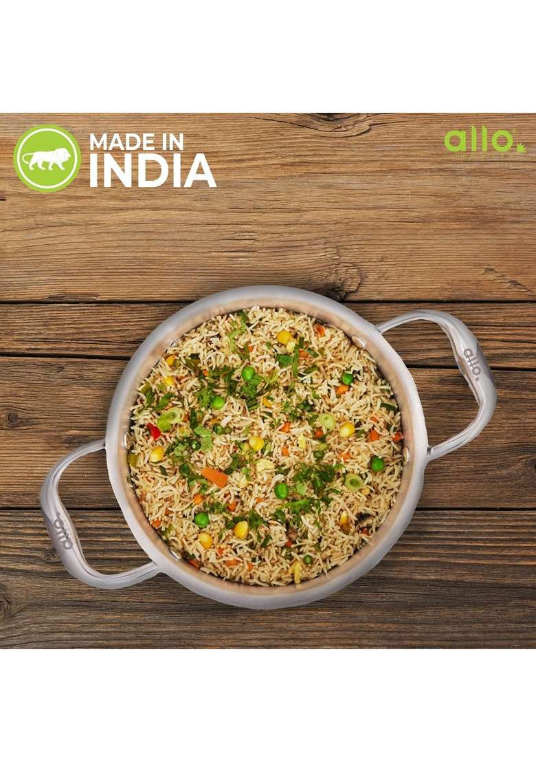 Allo CookSafe TriPly Stainless Steel Casserole Saucepot Stockpot with Stainless | 2.3 L | 2.4 Qt | 18 cm | 7.1 Inch | Induction Compatible | Non-Stick - Indya