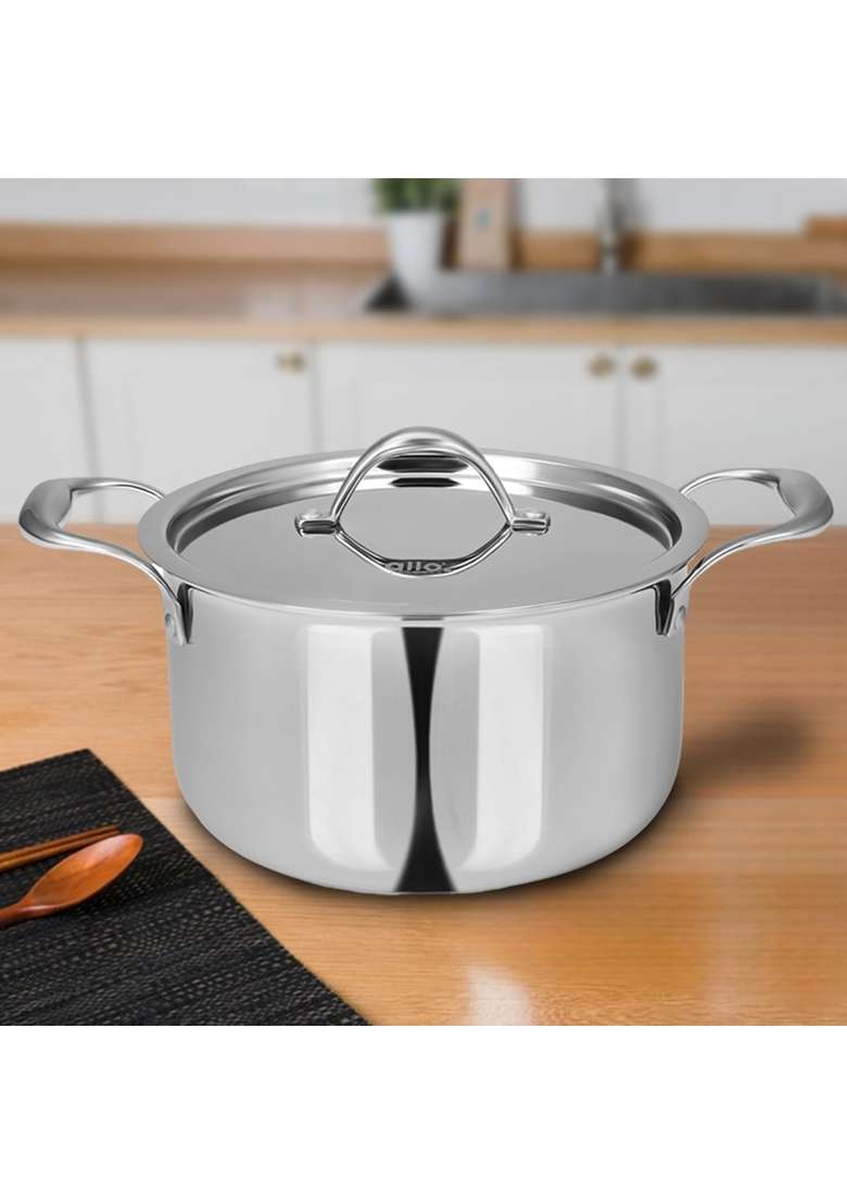 Allo CookSafe TriPly Stainless Steel Casserole Saucepot Stockpot with Stainless | 2.3 L | 2.4 Qt | 18 cm | 7.1 Inch | Induction Compatible | Non-Stick - Indya
