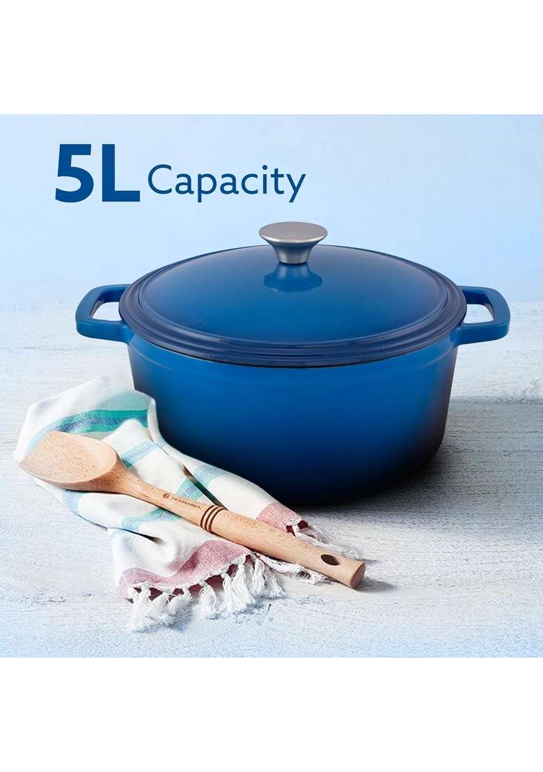 AGARO Royal Enamelled Cast Iron Casserole with Lid | 5 L | 5.3 Qt | Induction Compatible - Indya