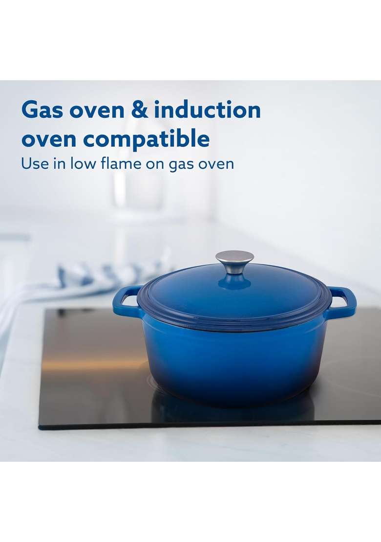 AGARO Royal Enamelled Cast Iron Casserole with Lid | 5 L | 5.3 Qt | Induction Compatible - Indya