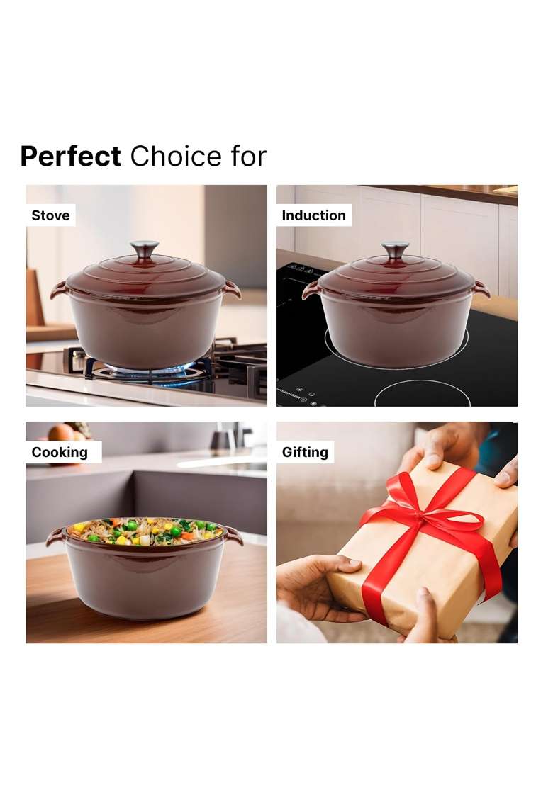 The Better Home Rustic Series Cast Iron Dutch Oven | 4 L | 4.2 Qt | Induction Compatible | Heavy Bottom - Indya