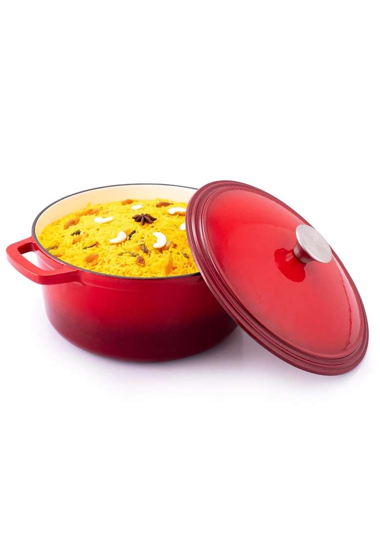 AGARO Royal Enamelled Cast Iron Casserole with Lid | 5 L | 5.3 Qt | Induction Compatible - Indya