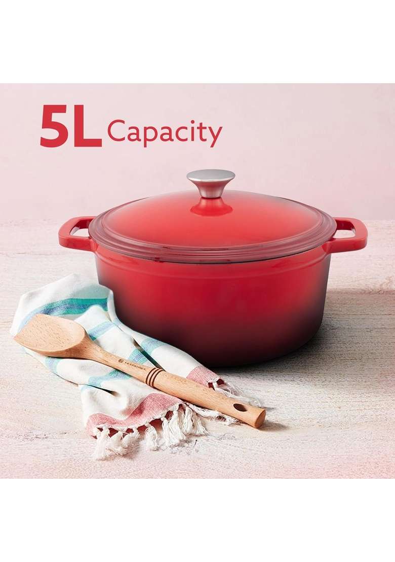 AGARO Royal Enamelled Cast Iron Casserole with Lid | 5 L | 5.3 Qt | Induction Compatible - Indya