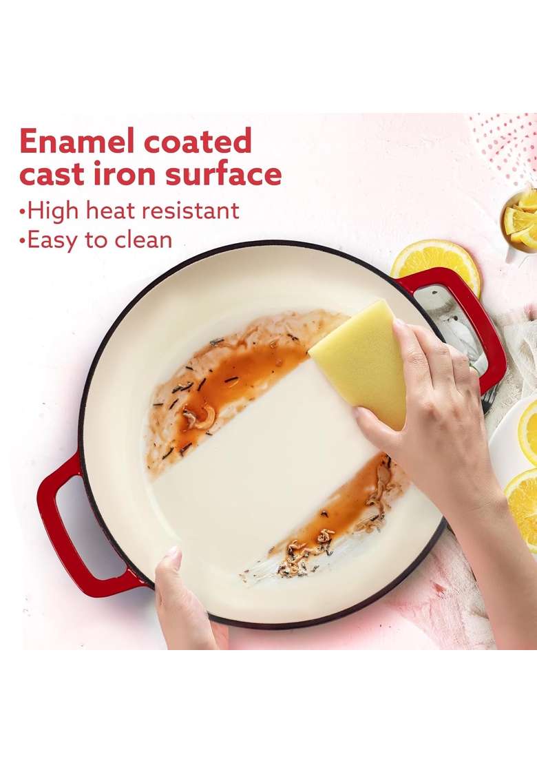 AGARO Royal Enamelled Cast Iron Casserole with Lid | 5 L | 5.3 Qt | Induction Compatible - Indya