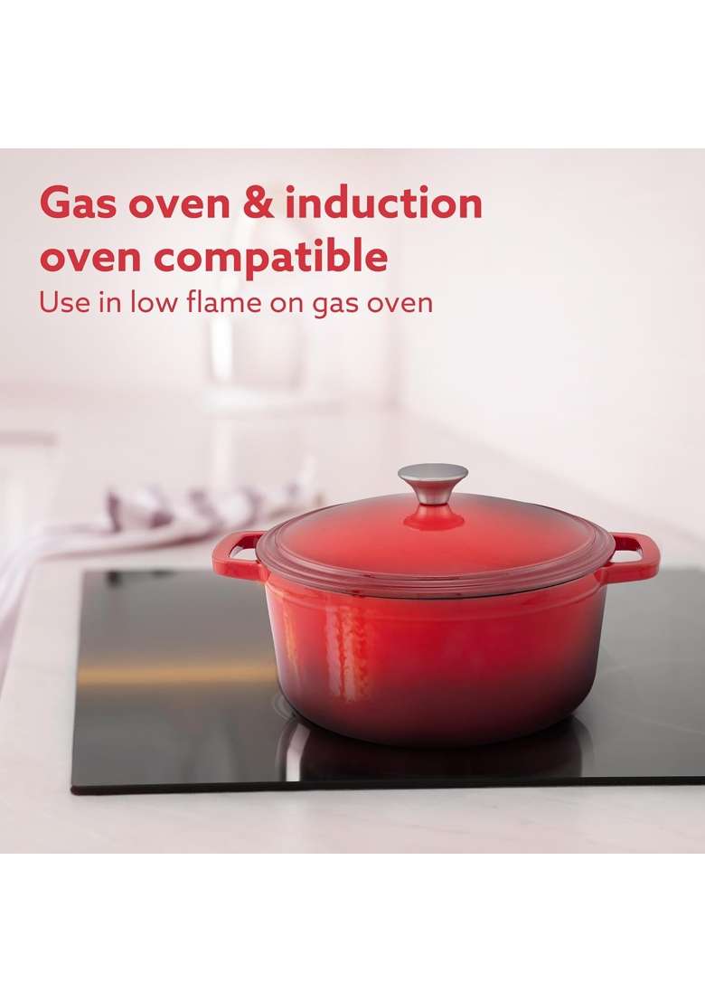 AGARO Royal Enamelled Cast Iron Casserole with Lid | 5 L | 5.3 Qt | Induction Compatible - Indya