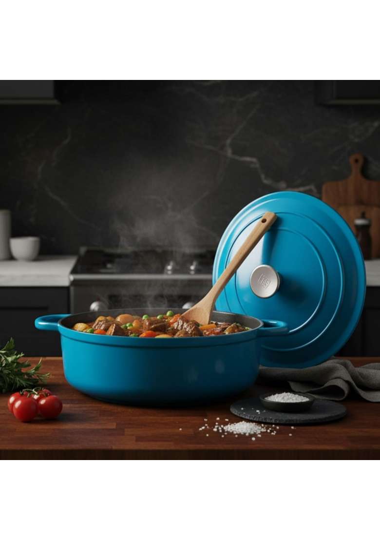 The Better Home Rustic Series Cast Iron Dutch Oven | 3.4 L | 3.6 Qt | Induction Compatible | Heavy Bottom | With Lid - Indya
