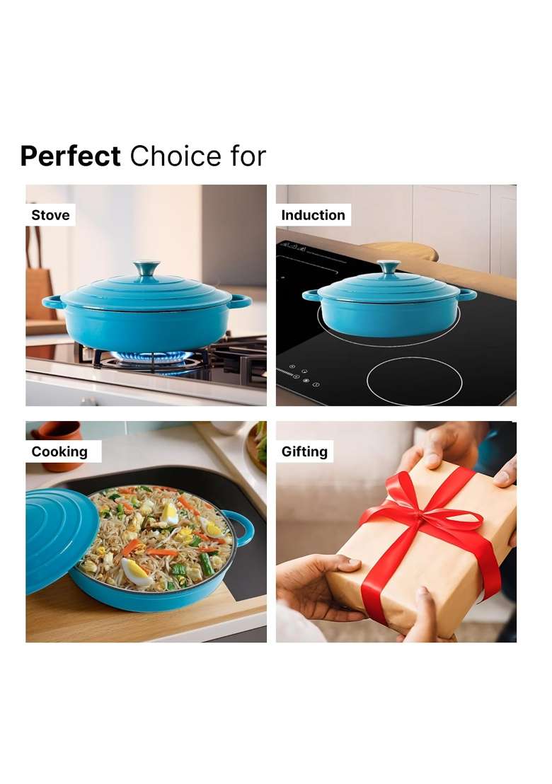 The Better Home Rustic Series Cast Iron Dutch Oven | 3.4 L | 3.6 Qt | Induction Compatible | Heavy Bottom | With Lid - Indya
