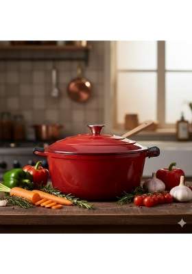 The Better Home Rustic Series Cast Iron Dutch Oven | 5 L | 5.3 Qt | Induction Compatible | Heavy Bottom | With Lid