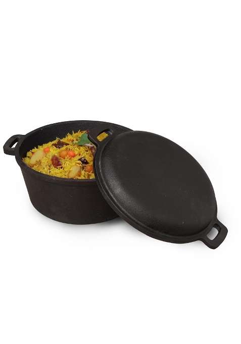 The Indus Valley Pre-Seasoned Cast Iron Dutch Oven with Lid | 5 L | 5.3 Qt | 27 cm | 10.6 Inch | Induction Compatible | Non-Toxic