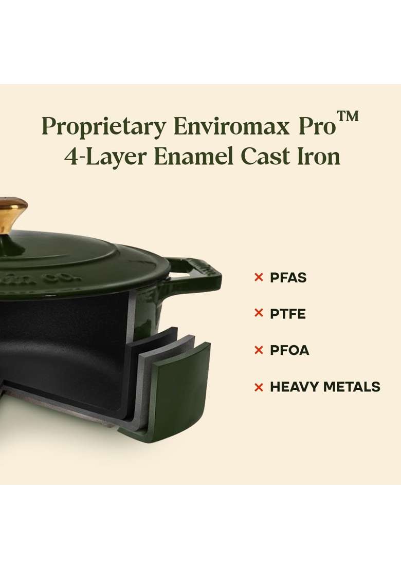 CUMIN CO. Enamel Cast Iron Dutch Oven | 2.5 L | 2.6 Qt | 20 cm | 7.9 Inch | Induction Compatible | Heavy Bottom | Non-Toxic | Non-Stick - Indya