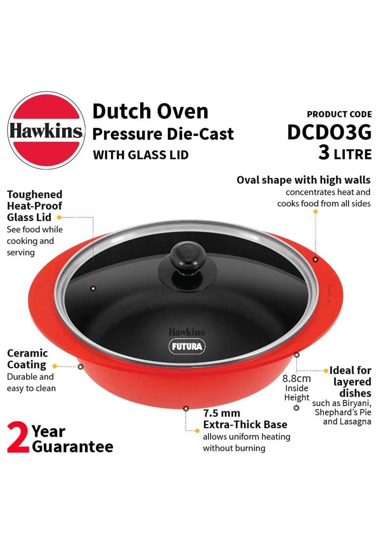Hawkins Dutch Oven Nonstick Biryani Pot | 3 L | 3.2 Qt - Indya