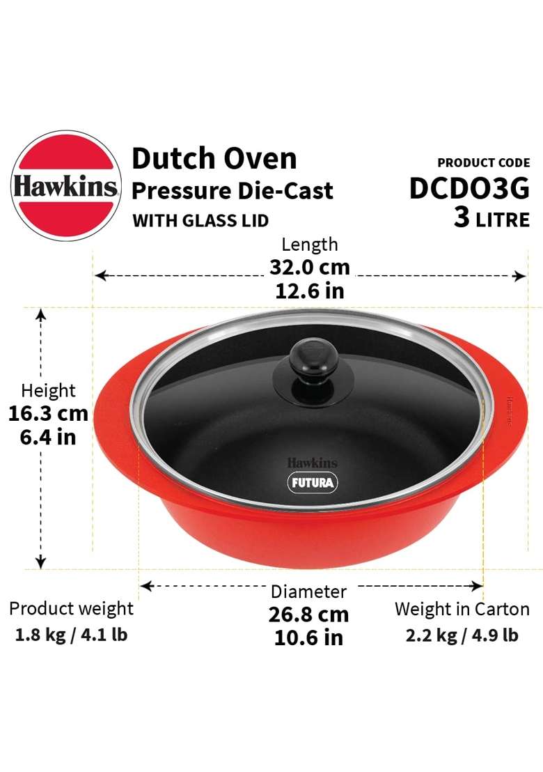 Hawkins Dutch Oven Nonstick Biryani Pot | 3 L | 3.2 Qt - Indya