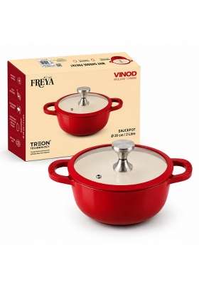 Vinod Freya Cast Iron Saucepot with Glass Lid | 2 L | 2.1 Qt | 20 cm | 7.9 Inch | Induction Compatible