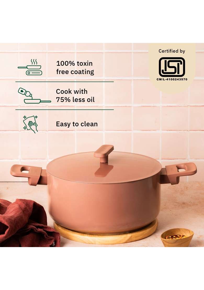 Ember Cookware Arcilla Ceramic Dutch Oven | 5 L | 5.3 Qt | 24 cm | 9.4 Inch | Non-Toxic | Non-Stick - Indya
