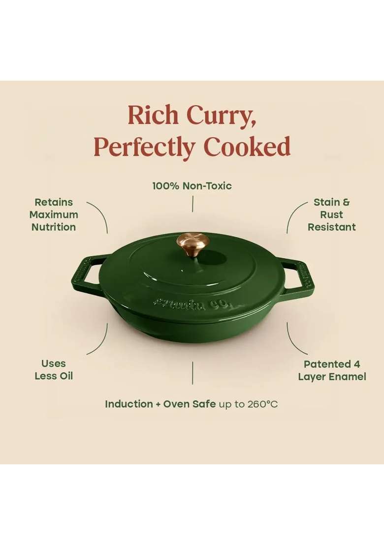 CUMIN CO. Enamel Cast Iron Braiser | 2.5 L | 2.6 Qt | 26 cm | 10.2 Inch | Induction Compatible | Non-Toxic | With Lid - Indya