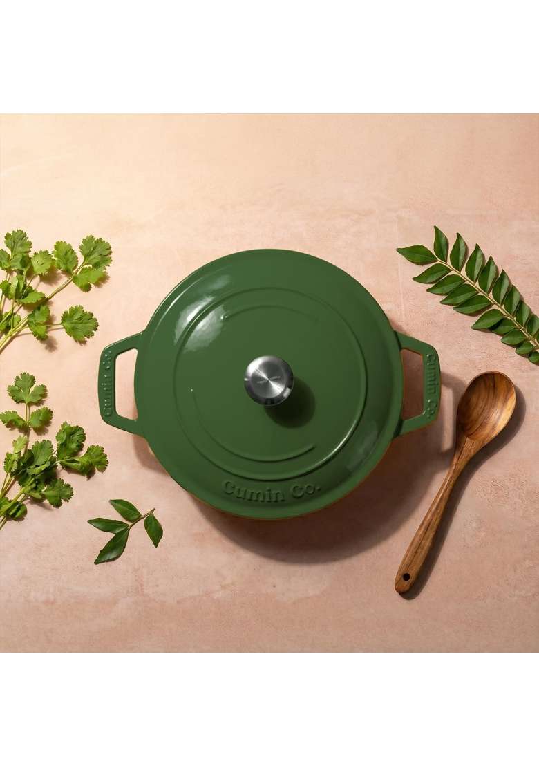 CUMIN CO. Enamel Cast Iron Braiser | 2.5 L | 2.6 Qt | 26 cm | 10.2 Inch | Induction Compatible | Non-Toxic | With Lid - Indya