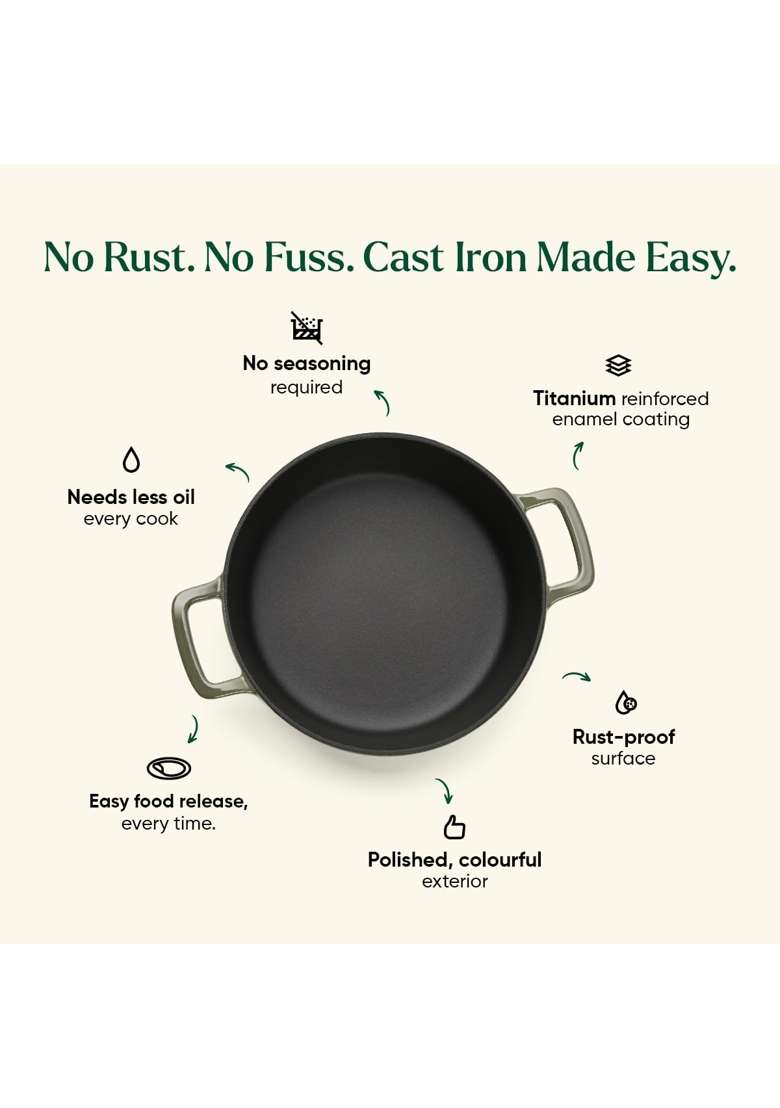 Ember Cookware TitaniumClad Enamel Cast Iron Casserole | 26 cm | 10.2 Inch | Induction Compatible | Non-Stick - Indya