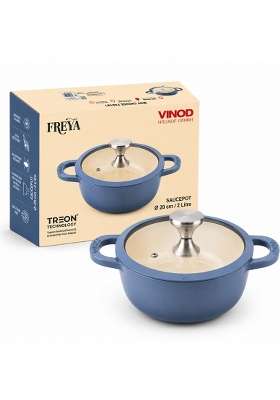 Vinod Freya Cast Iron Saucepot with Glass Lid | 2 L | 2.1 Qt | 20 cm | 7.9 Inch | Induction Compatible