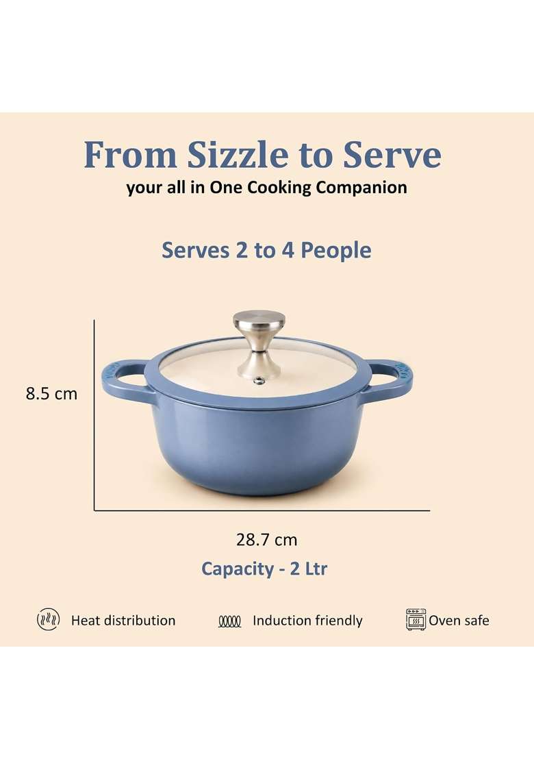 Vinod Freya Cast Iron Saucepot with Glass Lid | 2 L | 2.1 Qt | 20 cm | 7.9 Inch | Induction Compatible - Indya