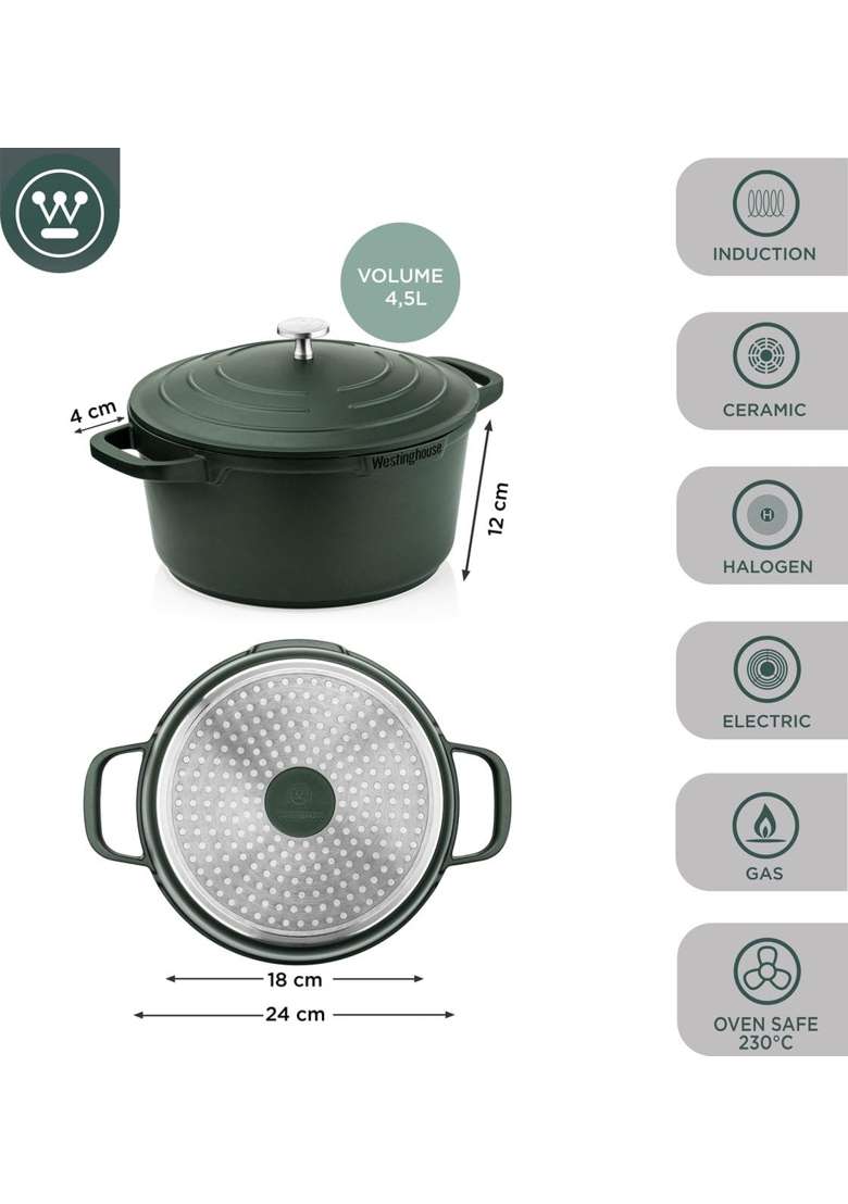 Westinghouse Performance Series Green Casserole Dish with Lid | 24 cm | 9.4 Inch | Induction Compatible - Indya