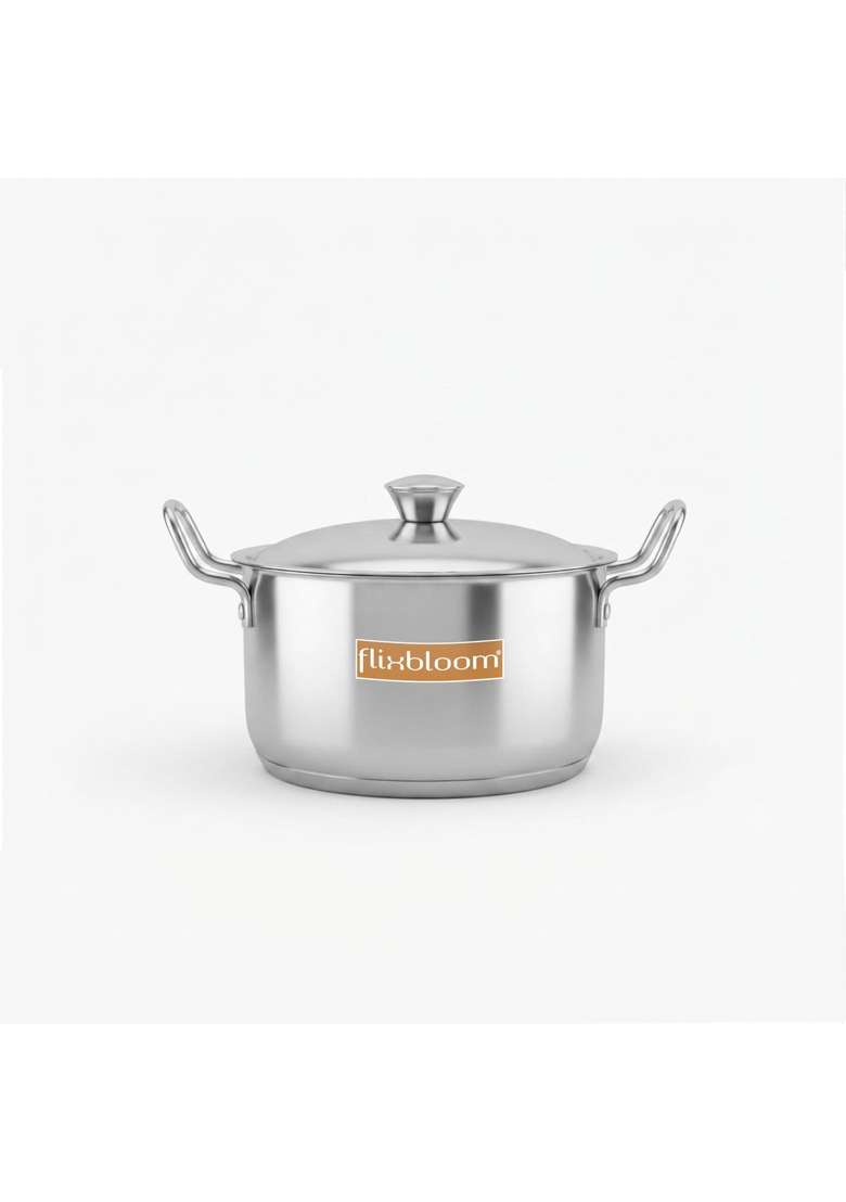 FLIXBLOOM Classy Kitchen Stainless Steel Triply Sandwich Bottom Thick Gauge Deep Cooking | 4 L | 4.2 Qt | With Lid - Indya