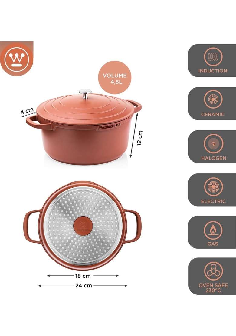 Westinghouse Performance Series Orange Casserole Dish with Lid | 24 cm | 9.4 Inch | Induction Compatible - Indya