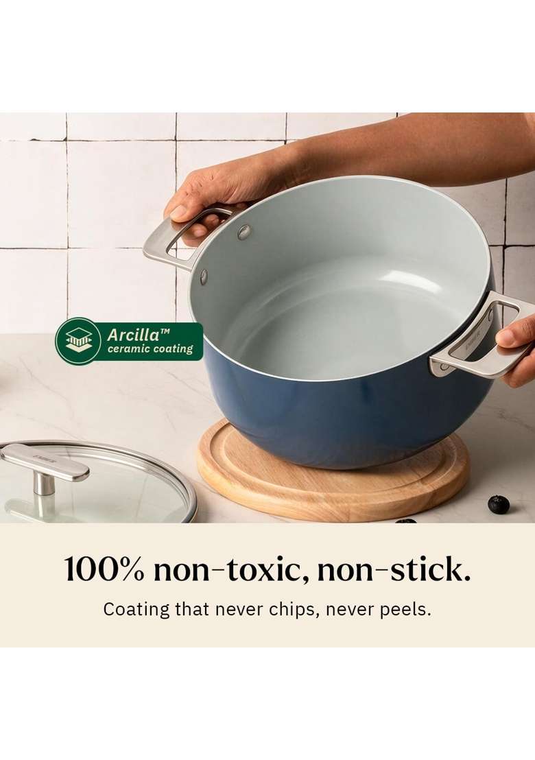 Ember Cookware Arcilla Ceramic Dutch Oven | 5 L | 5.3 Qt | 24 cm | 9.4 Inch | Non-Toxic | Non-Stick | With Lid - Indya
