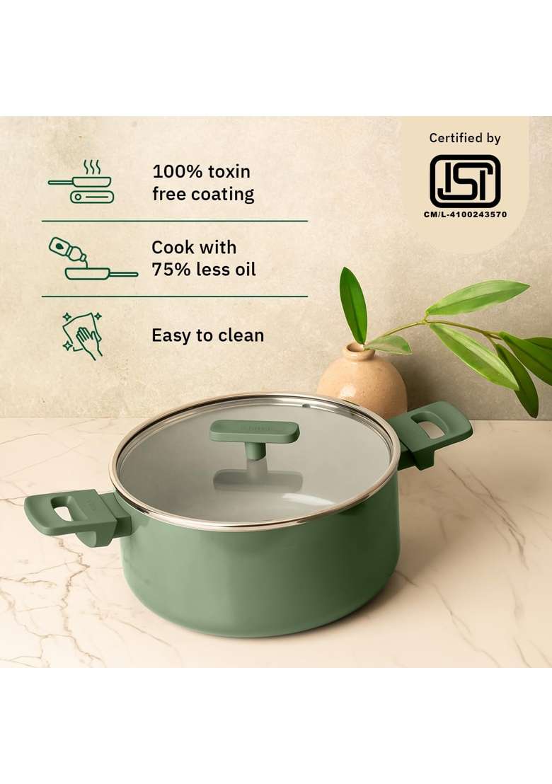 Ember Cookware Arcilla Ceramic Dutch Oven | 5 L | 5.3 Qt | 24 cm | 9.4 Inch | Non-Toxic | Non-Stick | With Lid - Indya