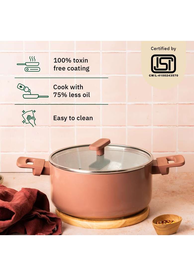 Ember Cookware Arcilla Ceramic Dutch Oven | 5 L | 5.3 Qt | 24 cm | 9.4 Inch | Non-Toxic | Non-Stick | With Lid - Indya