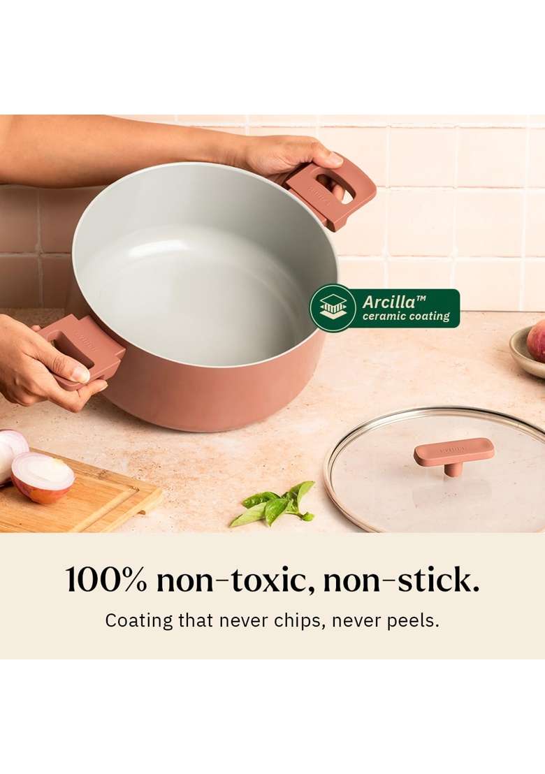 Ember Cookware Arcilla Ceramic Dutch Oven | 5 L | 5.3 Qt | 24 cm | 9.4 Inch | Non-Toxic | Non-Stick | With Lid - Indya