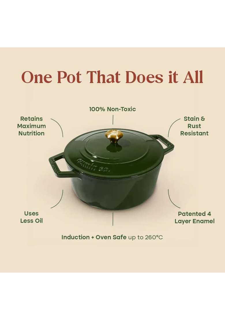 CUMIN CO. Cast Iron Omelette Pan and Dutch Oven Set | 16 cm | 6.3 Inch | Induction Compatible | Non-Toxic | With Lid | Rust Resistant - Indya