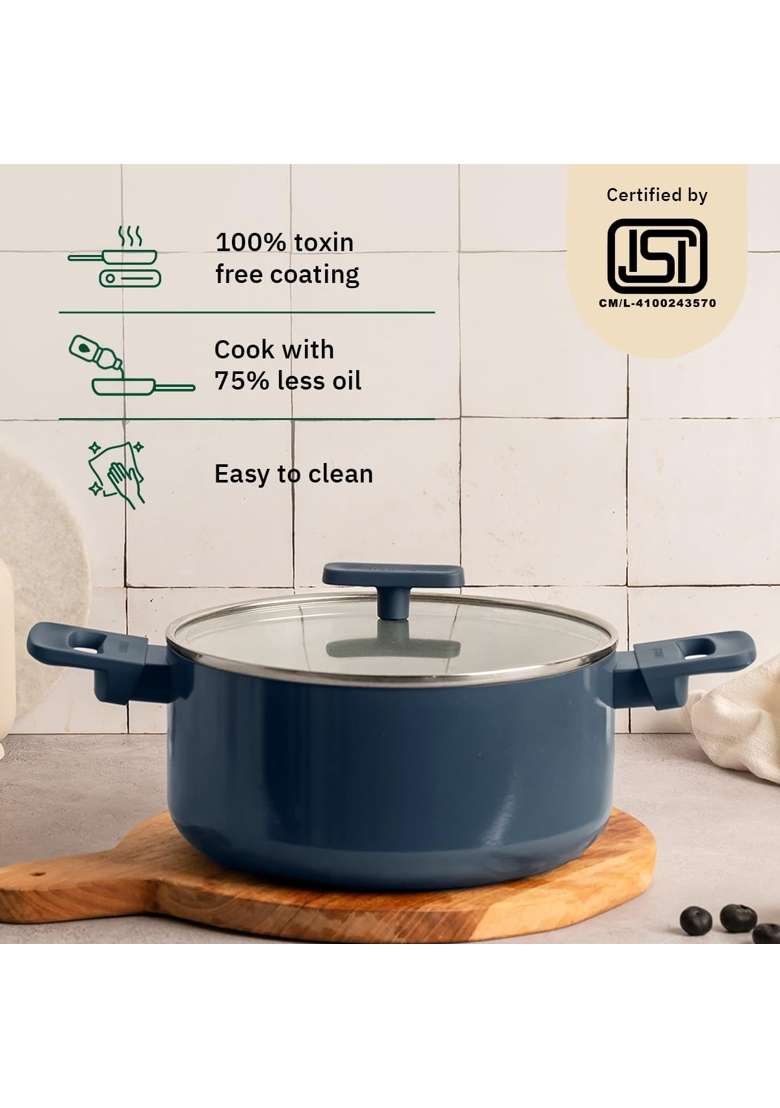 Ember Cookware Arcilla Ceramic Dutch Oven | 5 L | 5.3 Qt | 24 cm | 9.4 Inch | Non-Toxic | Non-Stick | With Lid - Indya