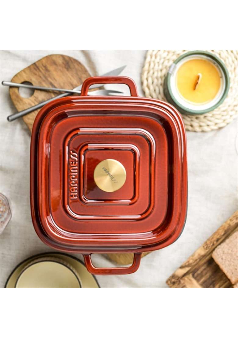 NUTRION Happiness Series Enameled Cast Iron Biryani Pot Dutch Oven | 3.5 L | 3.7 Qt | 24 cm | 9.4 Inch | Induction Compatible | Non-Toxic - Indya