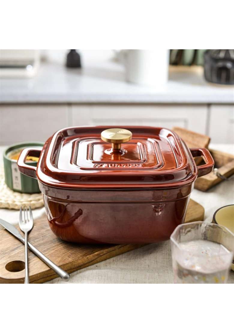 NUTRION Happiness Series Enameled Cast Iron Biryani Pot Dutch Oven | 3.5 L | 3.7 Qt | 24 cm | 9.4 Inch | Induction Compatible | Non-Toxic - Indya