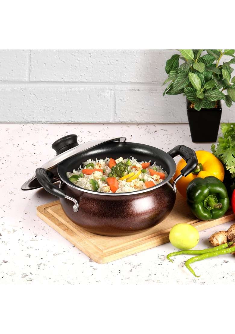 CELLO Non Stick Induction Compatible Gravy Biryani Handi Biryani Pot with Stainless Steel Lid | 2.5 L | 2.6 Qt - Indya