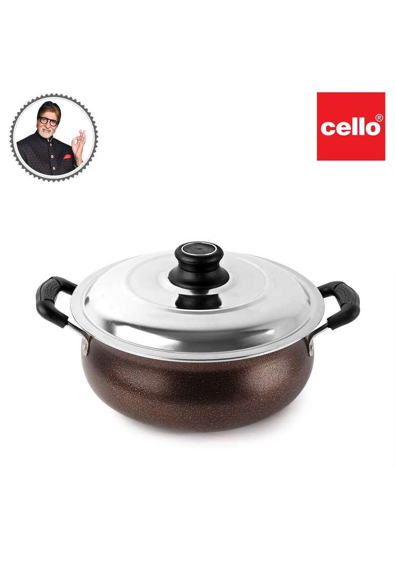 CELLO Non Stick Induction Compatible Gravy Biryani Handi Biryani Pot with Stainless Steel Lid | 2.5 L | 2.6 Qt - Indya