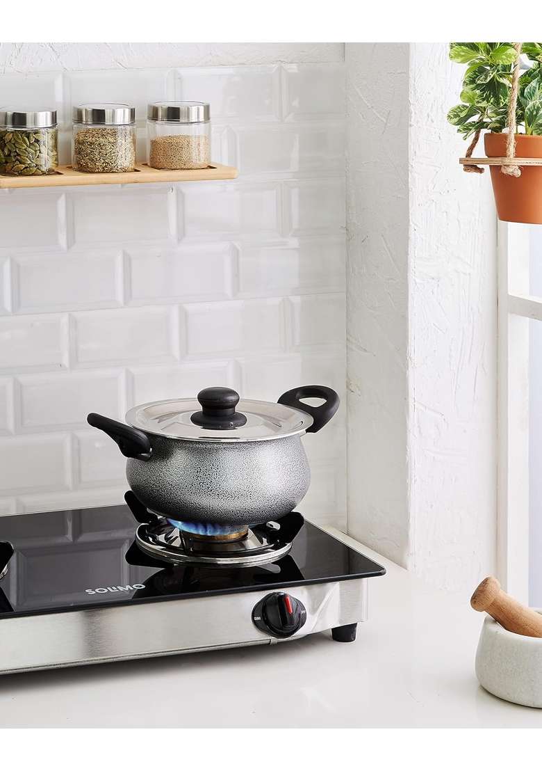 Solimo Amazon Brand Solimo Non-stick Handi Cooking Pot with Stainless Steel Lid | 2.5 L | 2.6 Qt | Induction Compatible - Indya