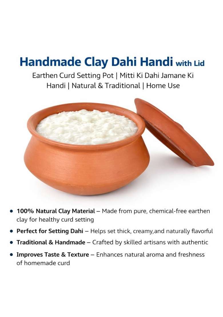 B S NATURAL Organic Clay Dahi Handi | 2 L | 2.1 Qt | With Lid - Indya
