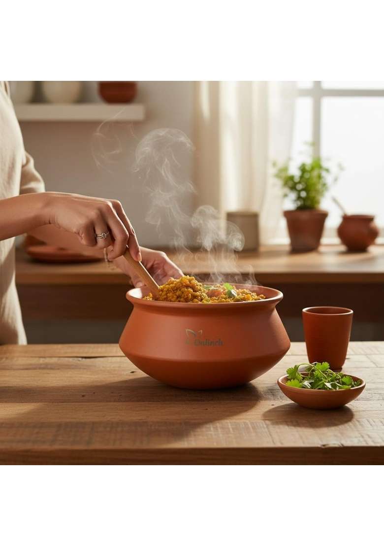 B S NATURAL Organic Clay Dahi Handi | 2 L | 2.1 Qt | With Lid - Indya