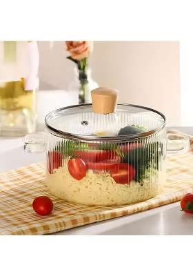 The Better Home Zeno Borosilicate Glass Cookware for Gas | 1.45 L | 1.5 Qt | Microwave Safe | With Lid