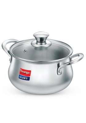 Prestige Glory Stainless Steel Cookware Handi Cooking Pot with Glass Lid | 5 L | 5.3 Qt | 22 cm | 8.7 Inch