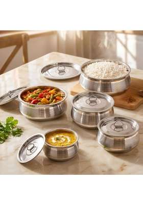 Nestasia Stainless Steel Handi Cooking Pot with Lid | 1 L | 1.1 Qt | 5-Piece Set | Dishwasher Safe | Food Safe