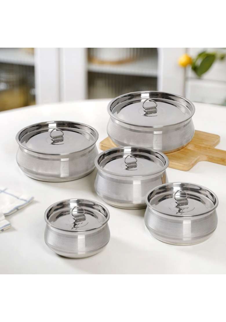 Nestasia Stainless Steel Handi Cooking Pot with Lid | 1 L | 1.1 Qt | 5-Piece Set | Dishwasher Safe | Food Safe - Indya
