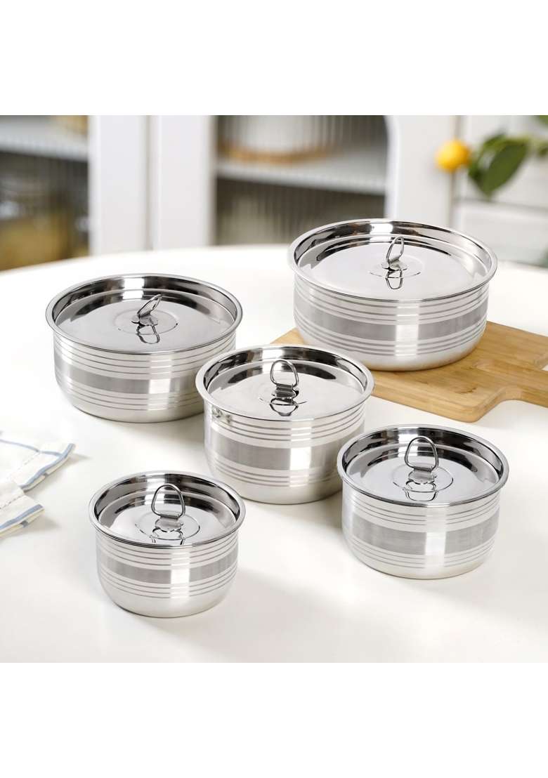 Nestasia Stainless Steel Container with Lid | 1 L | 1.1 Qt | 5-Piece Set | Dishwasher Safe | Food Safe - Indya