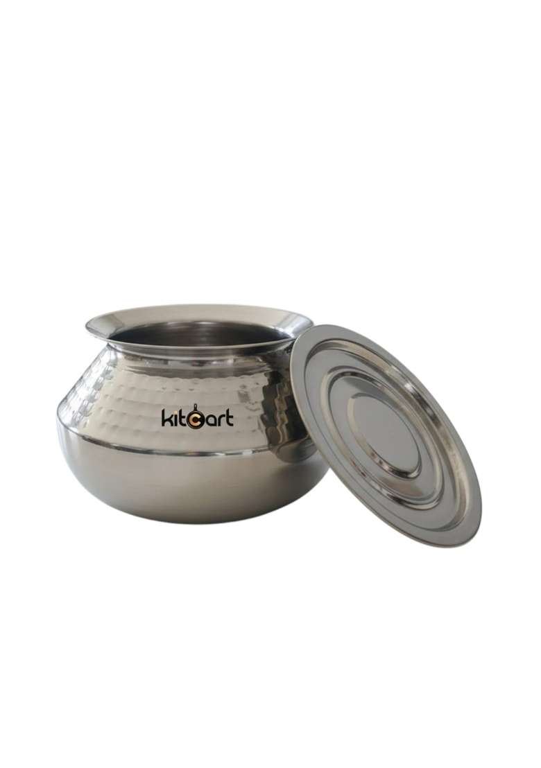 KITCART Stainless Steel Handi Pongal Pot with Lid | 2 L | 2.1 Qt | Hammered Finish - Indya