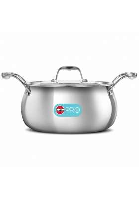 Hawkins Triply Stainless Steel Pro Handi Cooking Pot | 4 L | 4.2 Qt | Induction Compatible | With Lid
